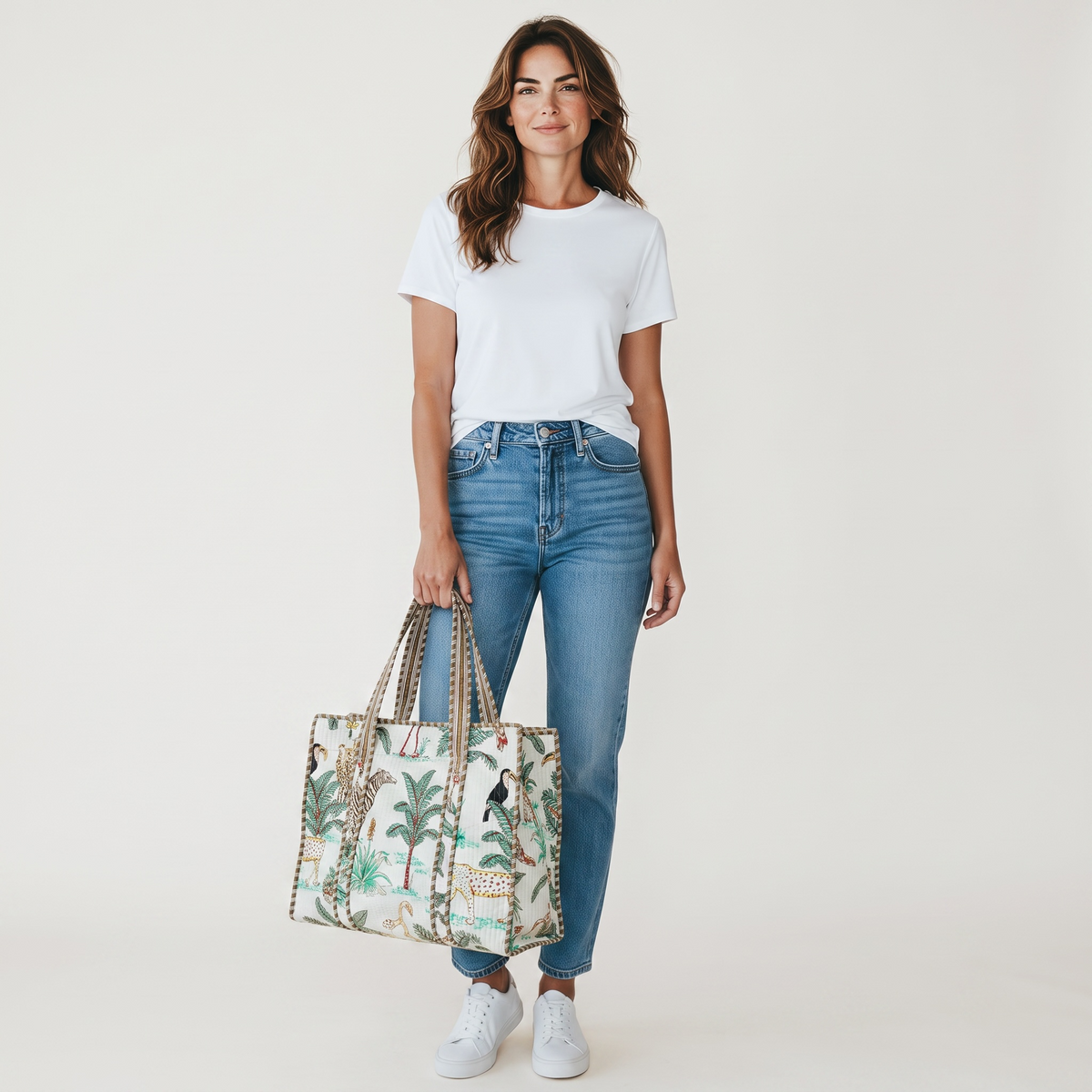 Safari Luxe Handmade Quilted Tote Bag | Large Cotton Shopper Bag - 18*18 Inches