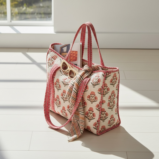 Blush Bloom Handmade Quilted Tote 18*18 Inches