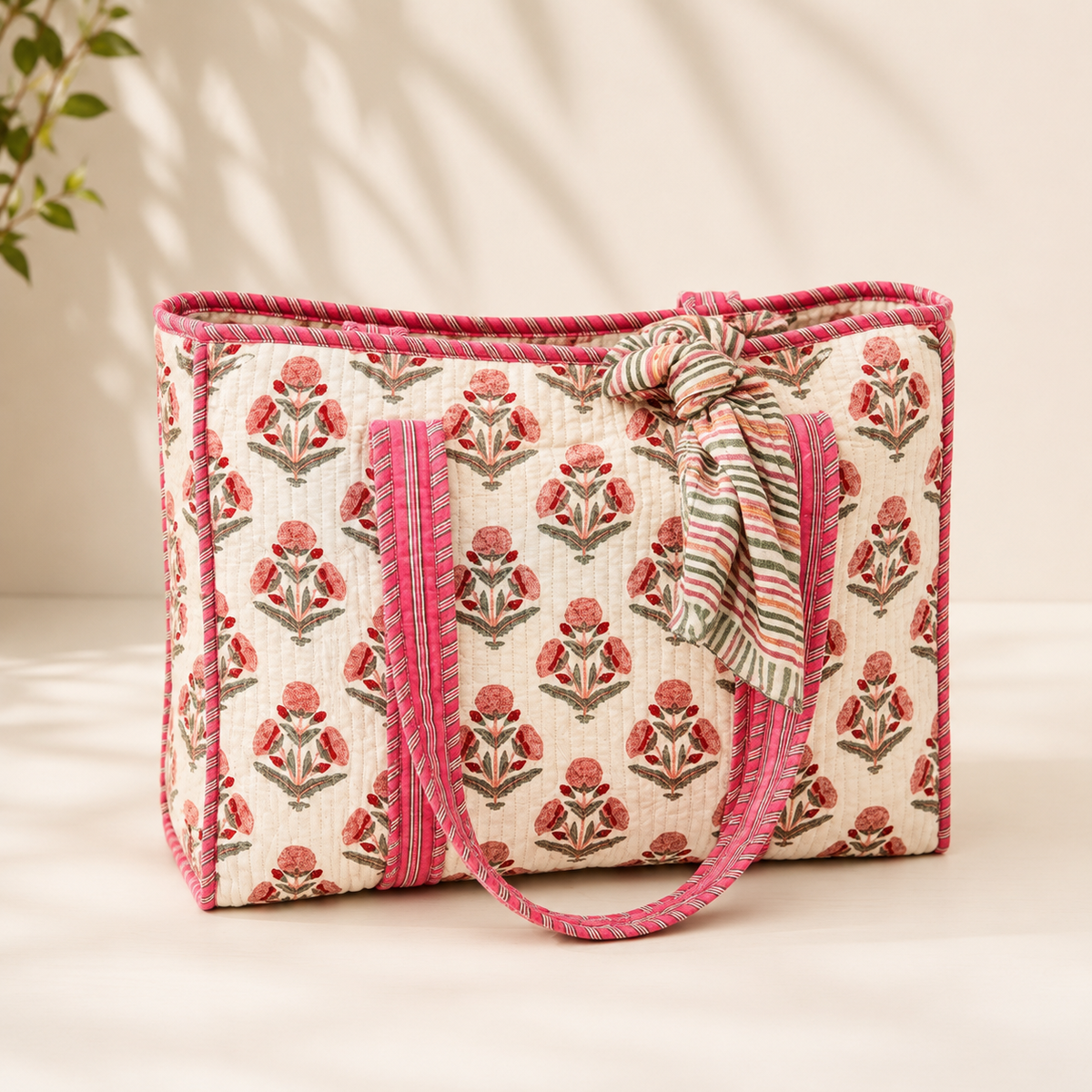 Blush Bloom Handmade Quilted Tote 18*18 Inches