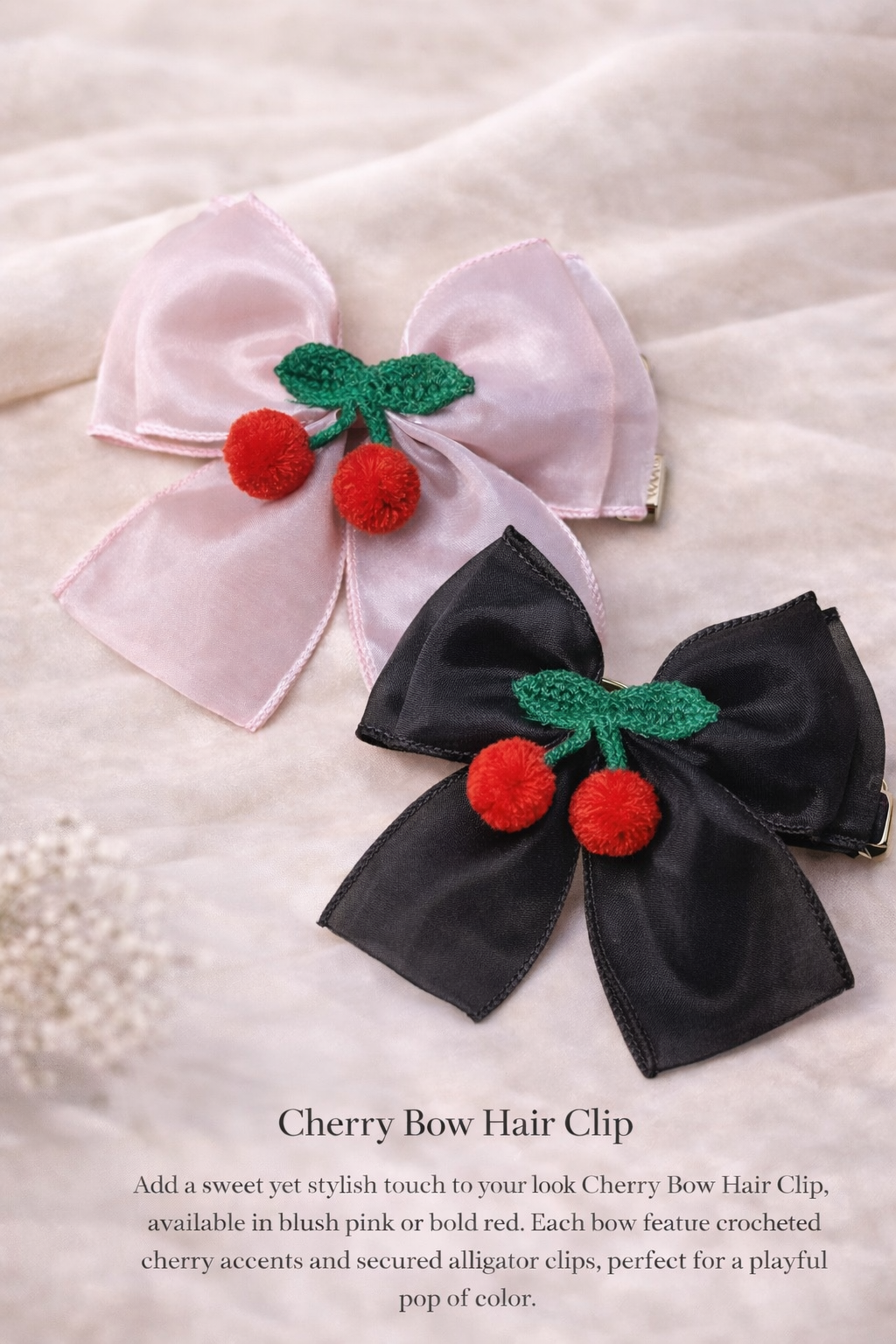 Cherry Luxe Bow Clip 🍒  | Elegant Hair Accessories Australia