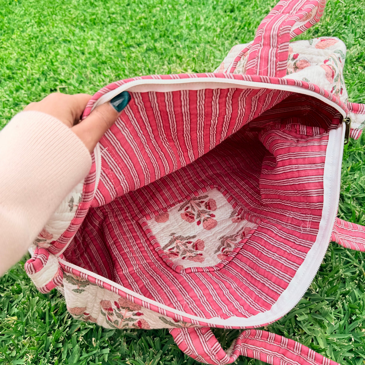 Blush Bloom Handmade Quilted Tote 18*18 Inches