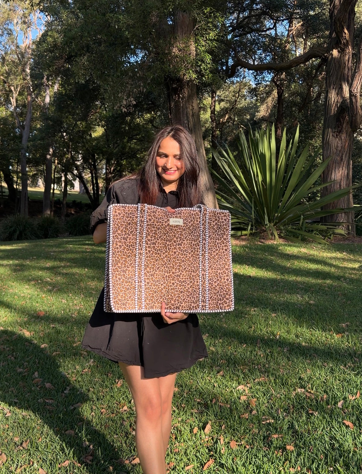 Leopard Print Compartment Tote Bag | 100% Cotton Quilted Tote