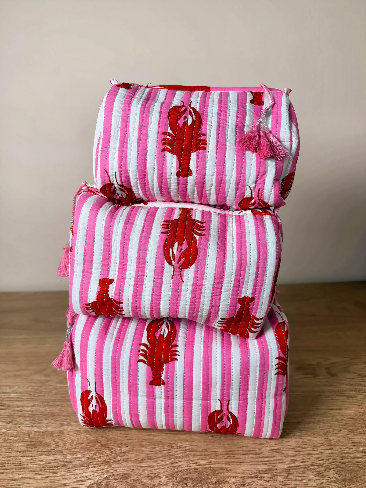 Set of 3 Handmade Cotton Makeup Bags