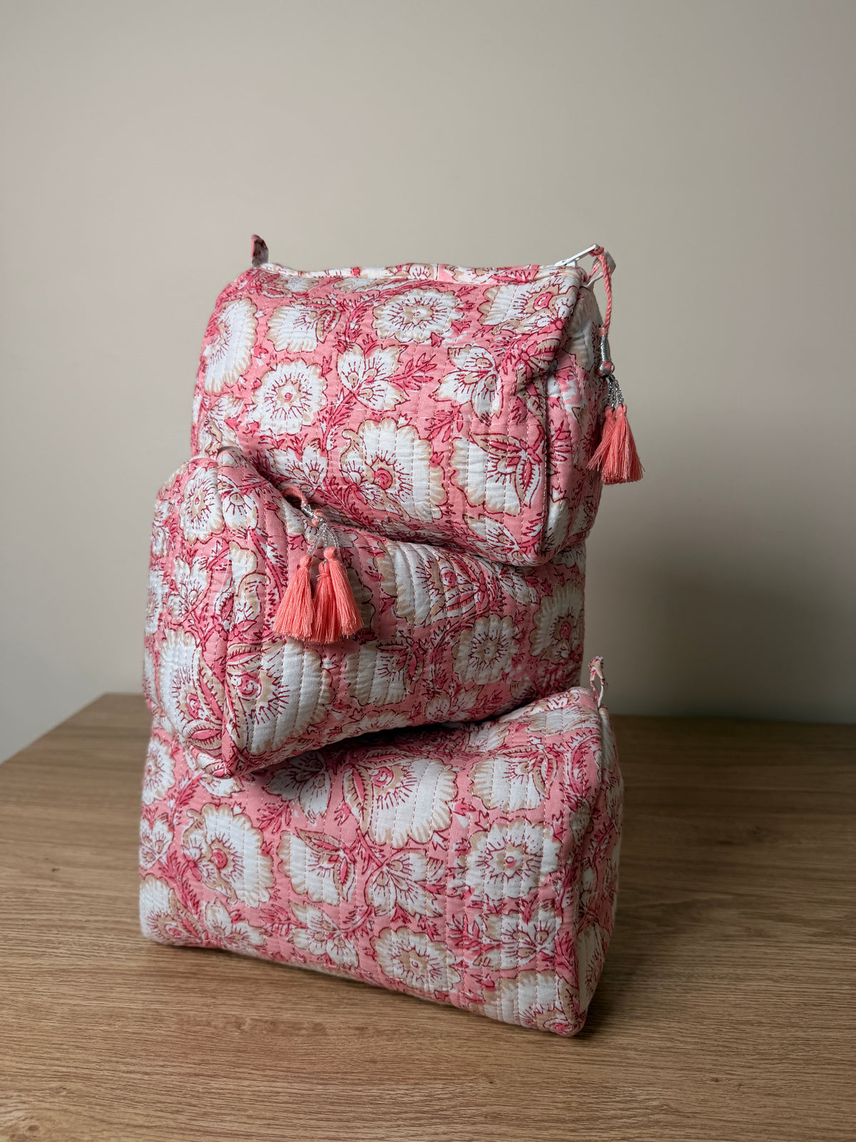 Set of 3 Handmade Cotton Makeup Bags