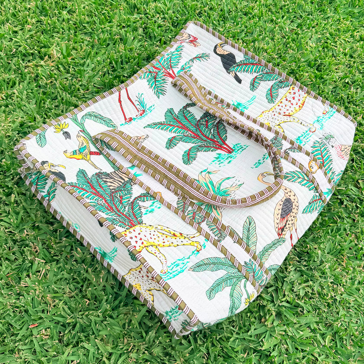 Safari Luxe Handmade Quilted Tote Bag | Large Cotton Shopper Bag - 18*18 Inches