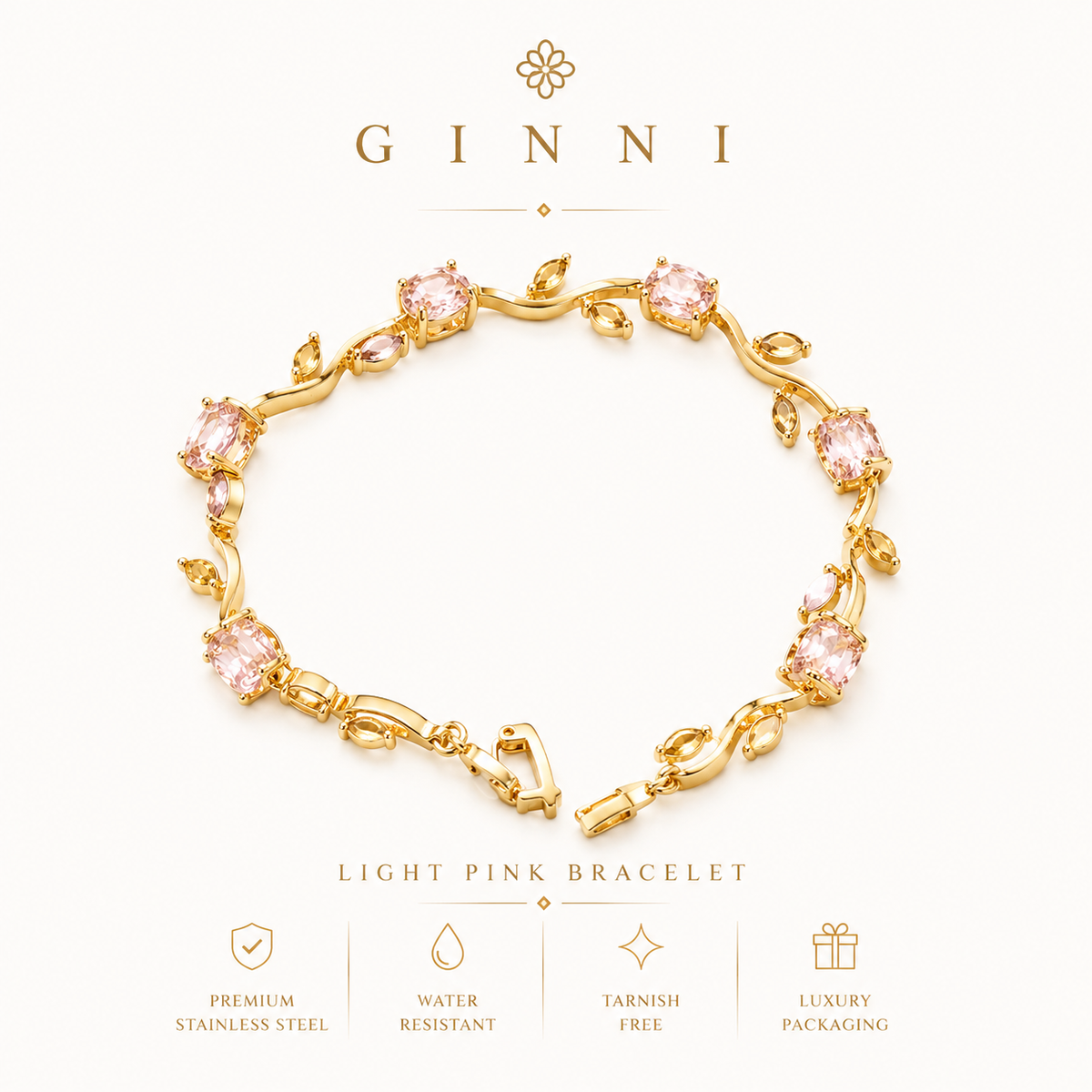 Tulip Gold Bracelet – Dainty Crystal Vine Bracelet (Waterproof & Tarnish-Free)