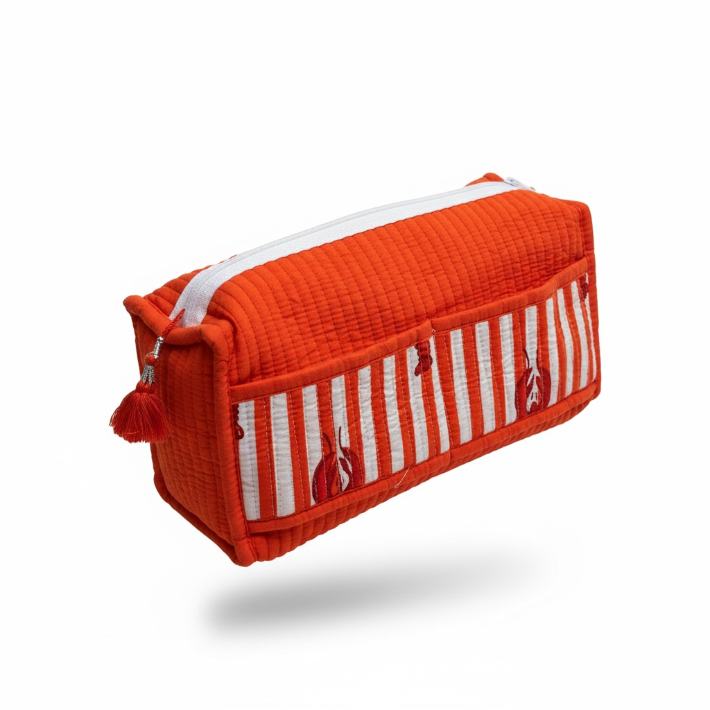 Extra Large Handmade Cotton Makeup Bag with Inner Compartment