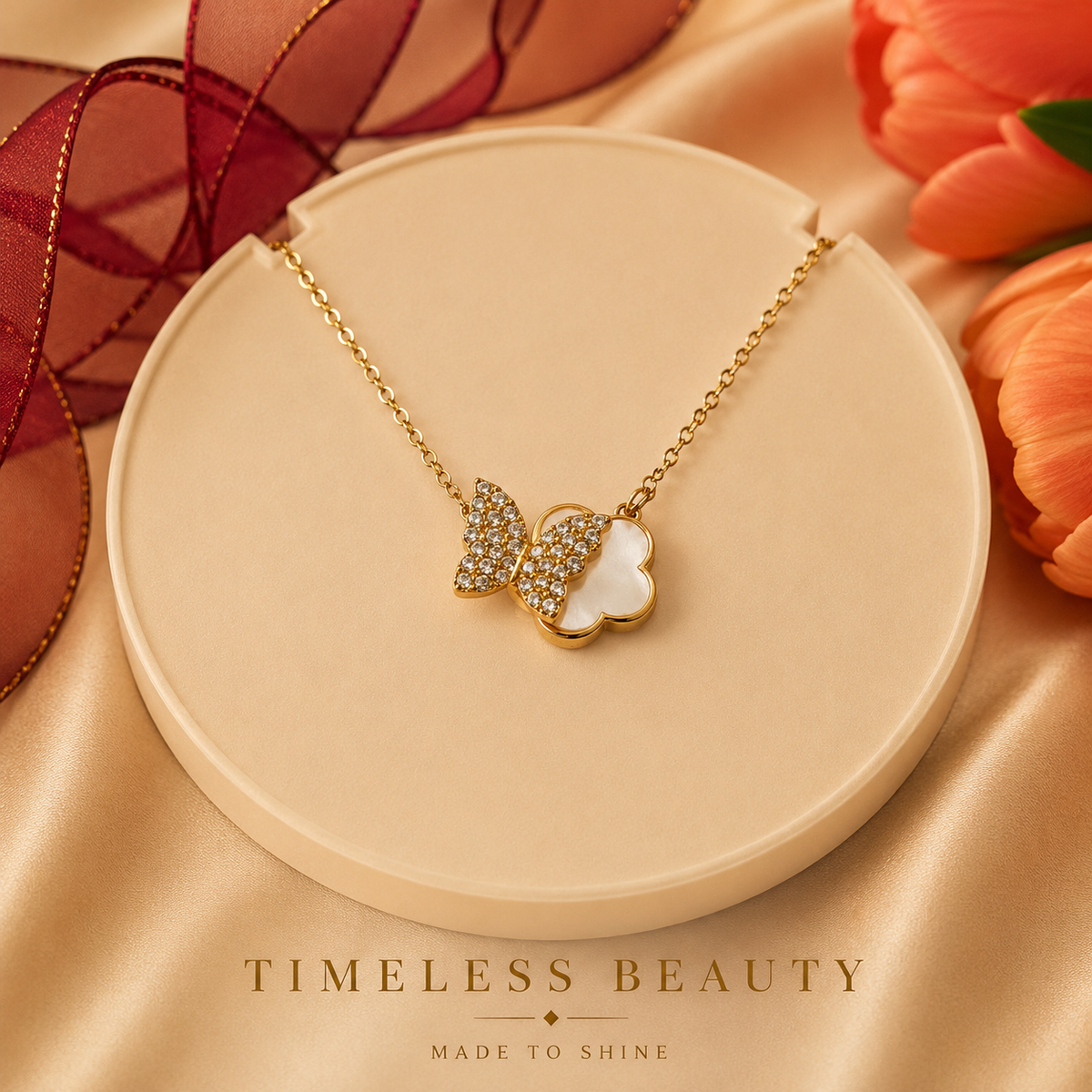 Golden Butterfly Duo Charm Necklace