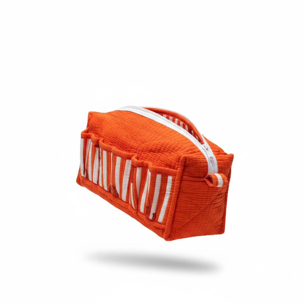 Extra Large Handmade Cotton Makeup Bag with Inner Compartment