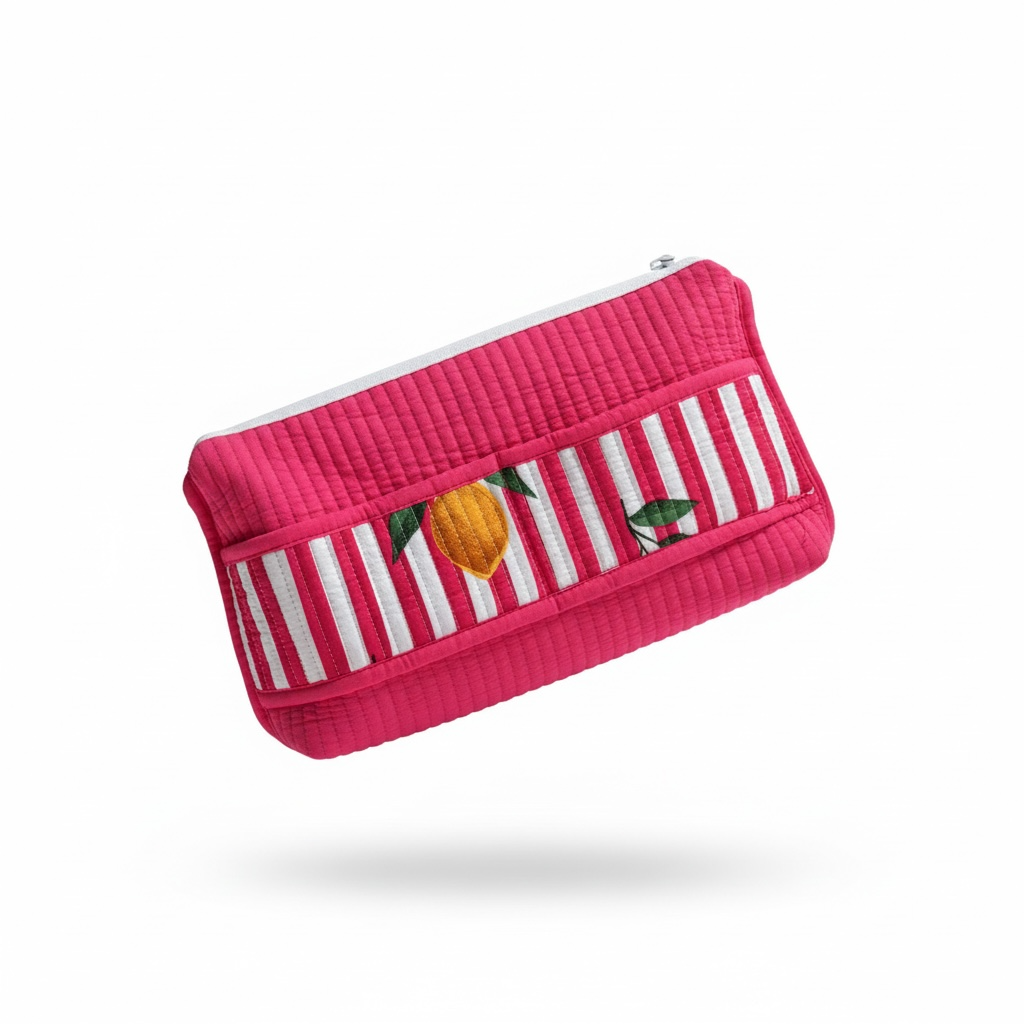 Extra Large Handmade Cotton Makeup Bag with Inner Compartment