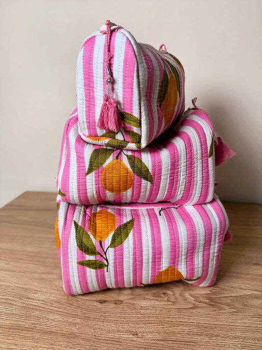 Set of 3 Handmade Cotton Makeup Bags