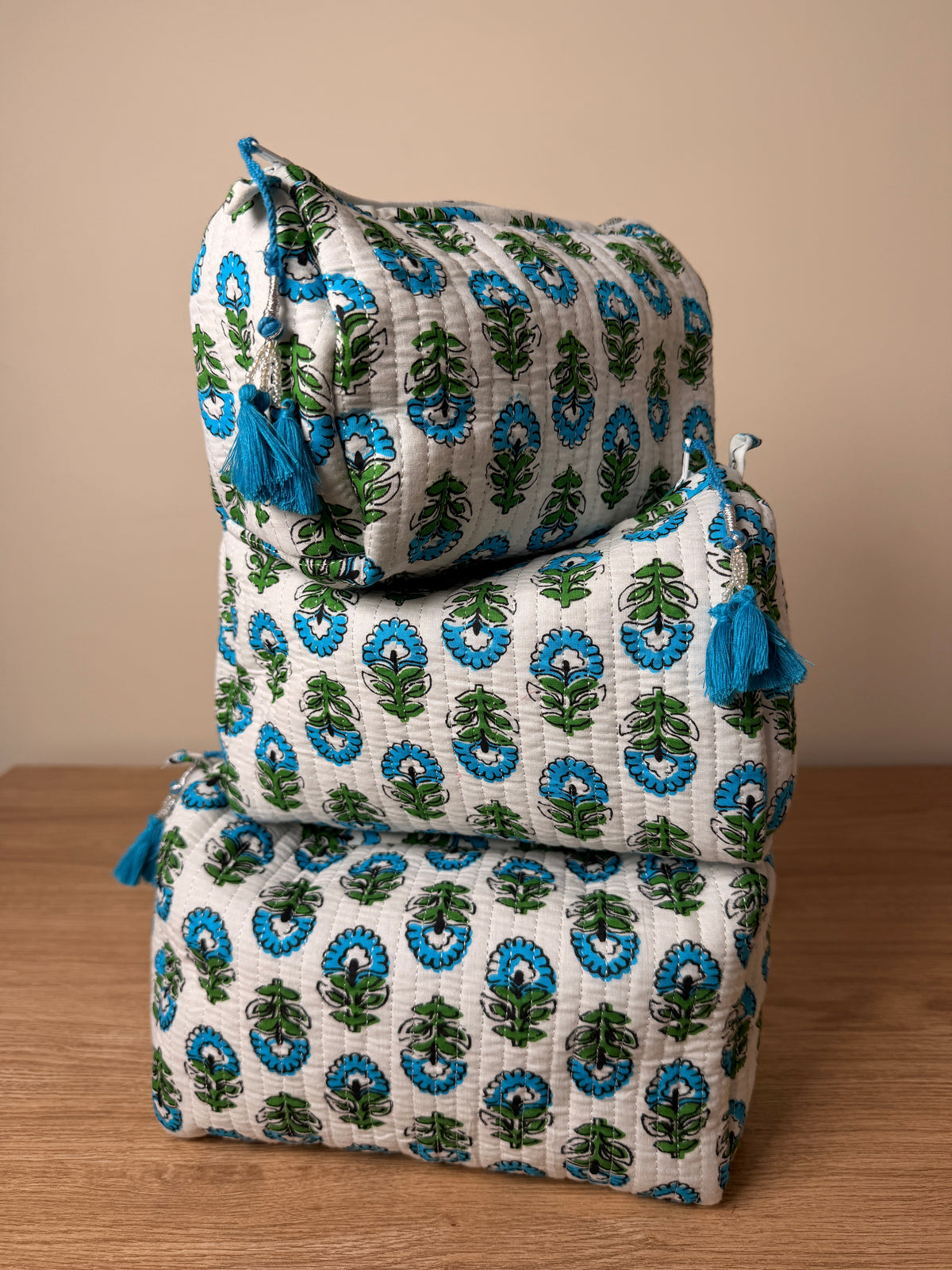 Set of 3 Handmade Cotton Makeup Bags