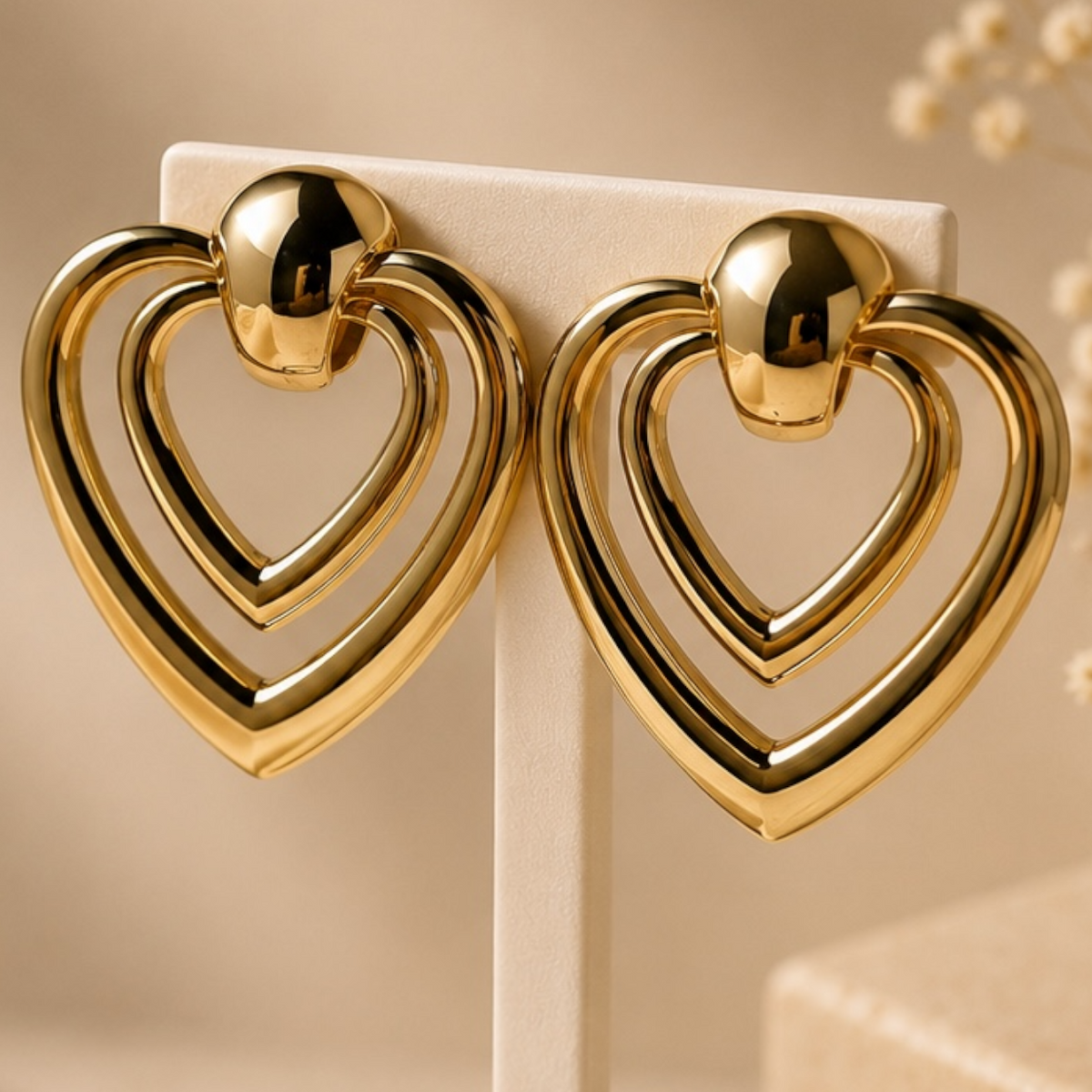 Golden Heart Statement Earrings 🤍✨