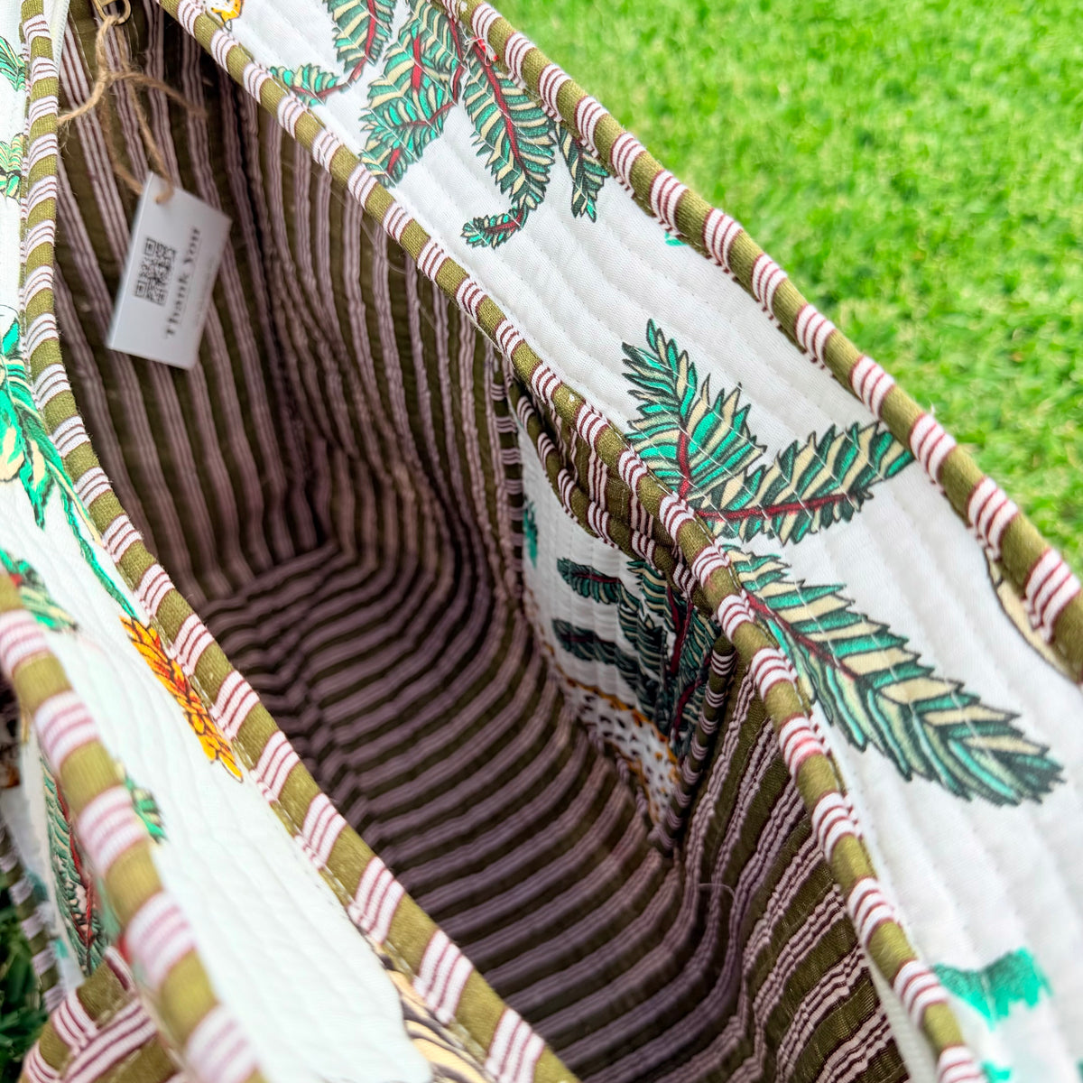 Safari Luxe Handmade Quilted Tote Bag | Large Cotton Shopper Bag - 18*18 Inches