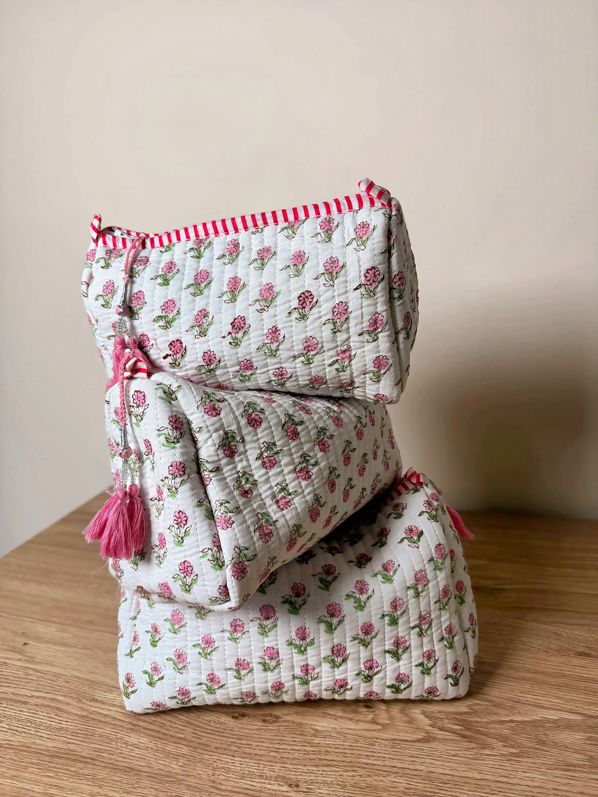 Set of 3 Handmade Cotton Makeup Bags