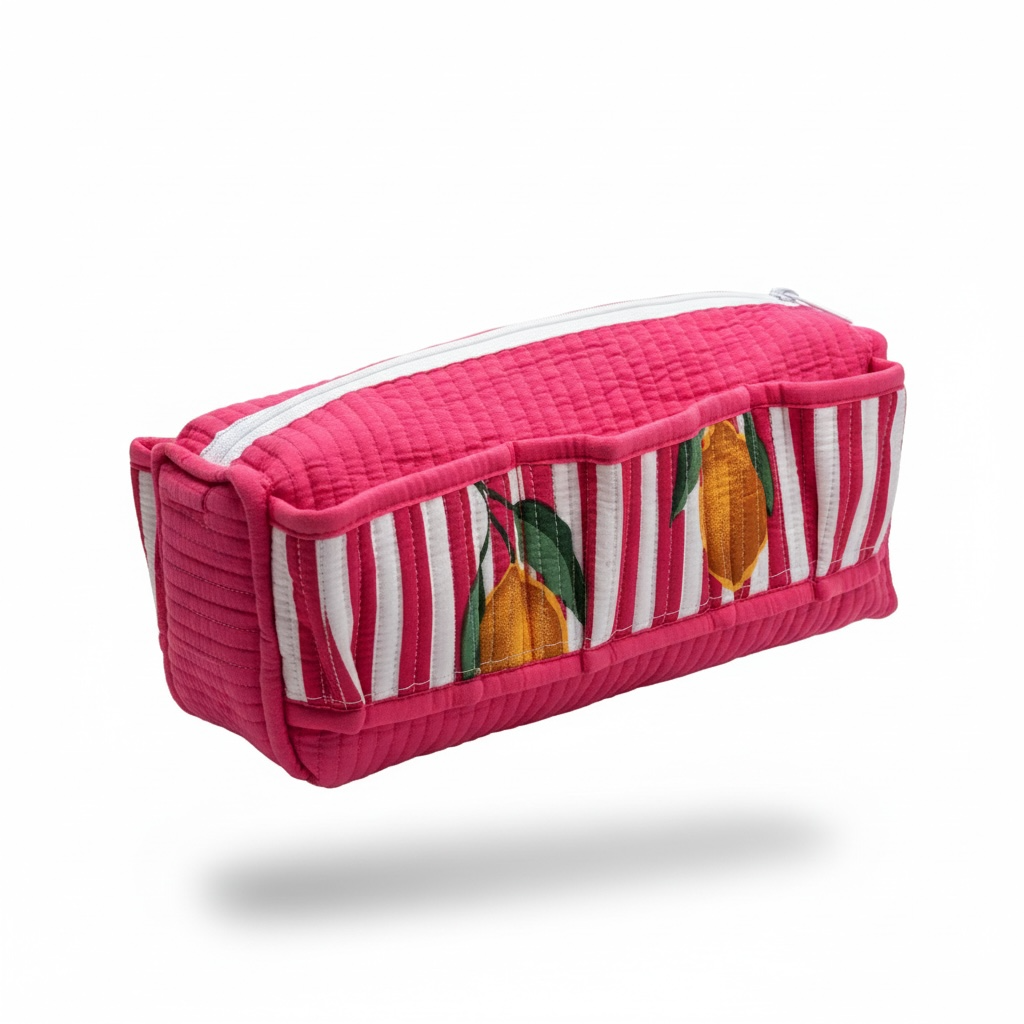 Extra Large Handmade Cotton Makeup Bag with Inner Compartment