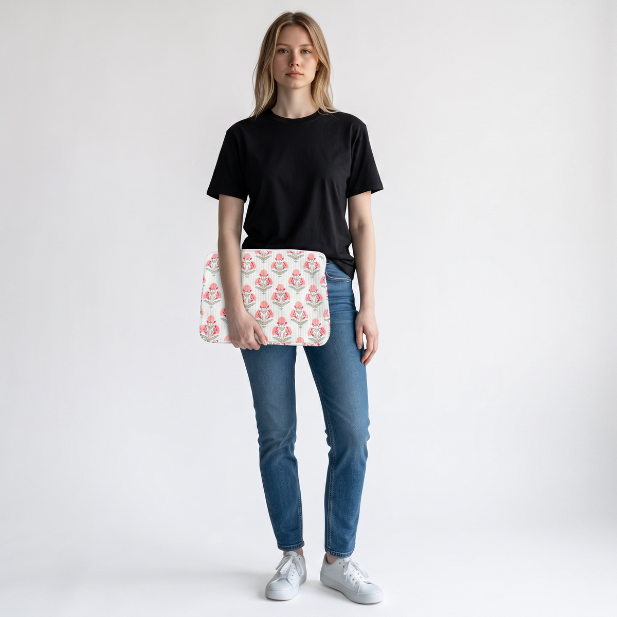 Blush Bloom Quilted Laptop Sleeve | Handmade Floral Cotton Laptop Case | 15 Inch Laptop Cover