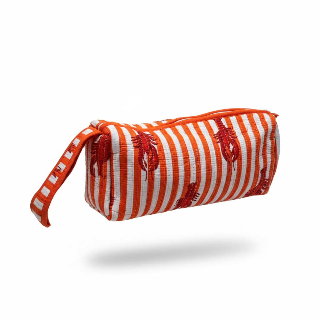 Extra Large Handmade Cotton Makeup Bag with Inner Compartment
