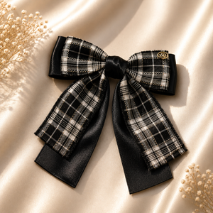 Monochrome Plaid & Black Satin