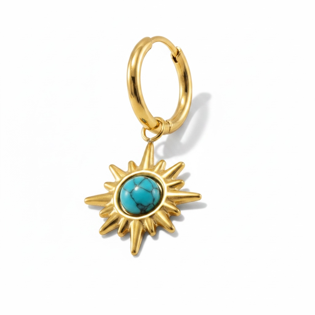 Turquoise Sunburst Hoop Earrings