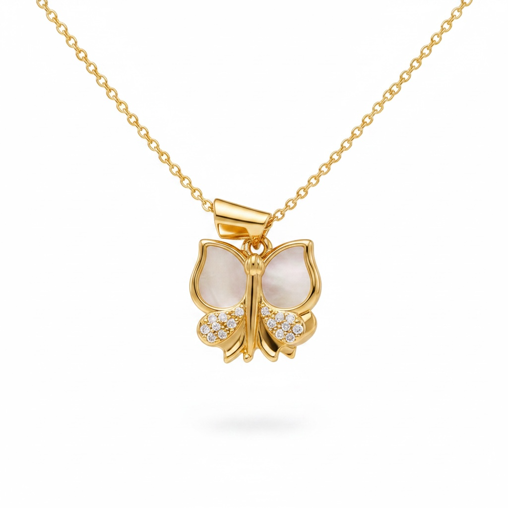 Golden Butterfly Pearl Necklace – Luxe Charm Edition