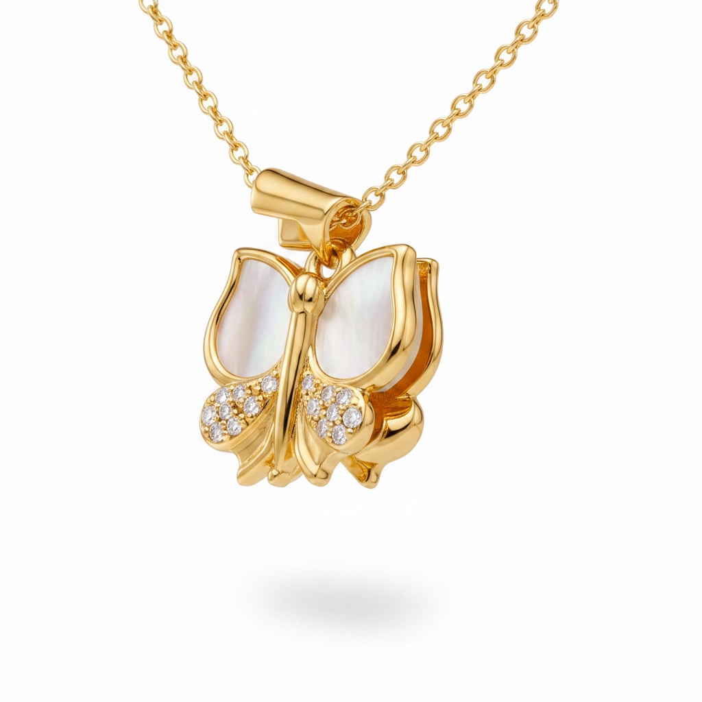 Golden Butterfly Pearl Necklace – Luxe Charm Edition